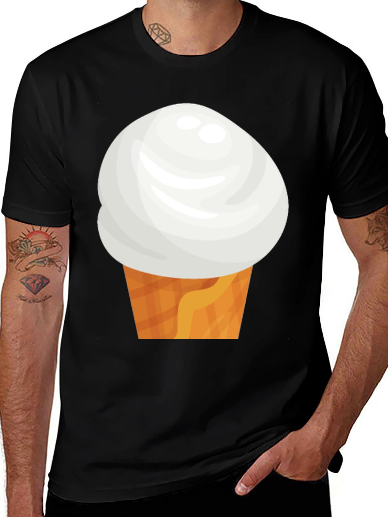 Ice Cream Cone Graphic Tee - Black Casual Shirt
