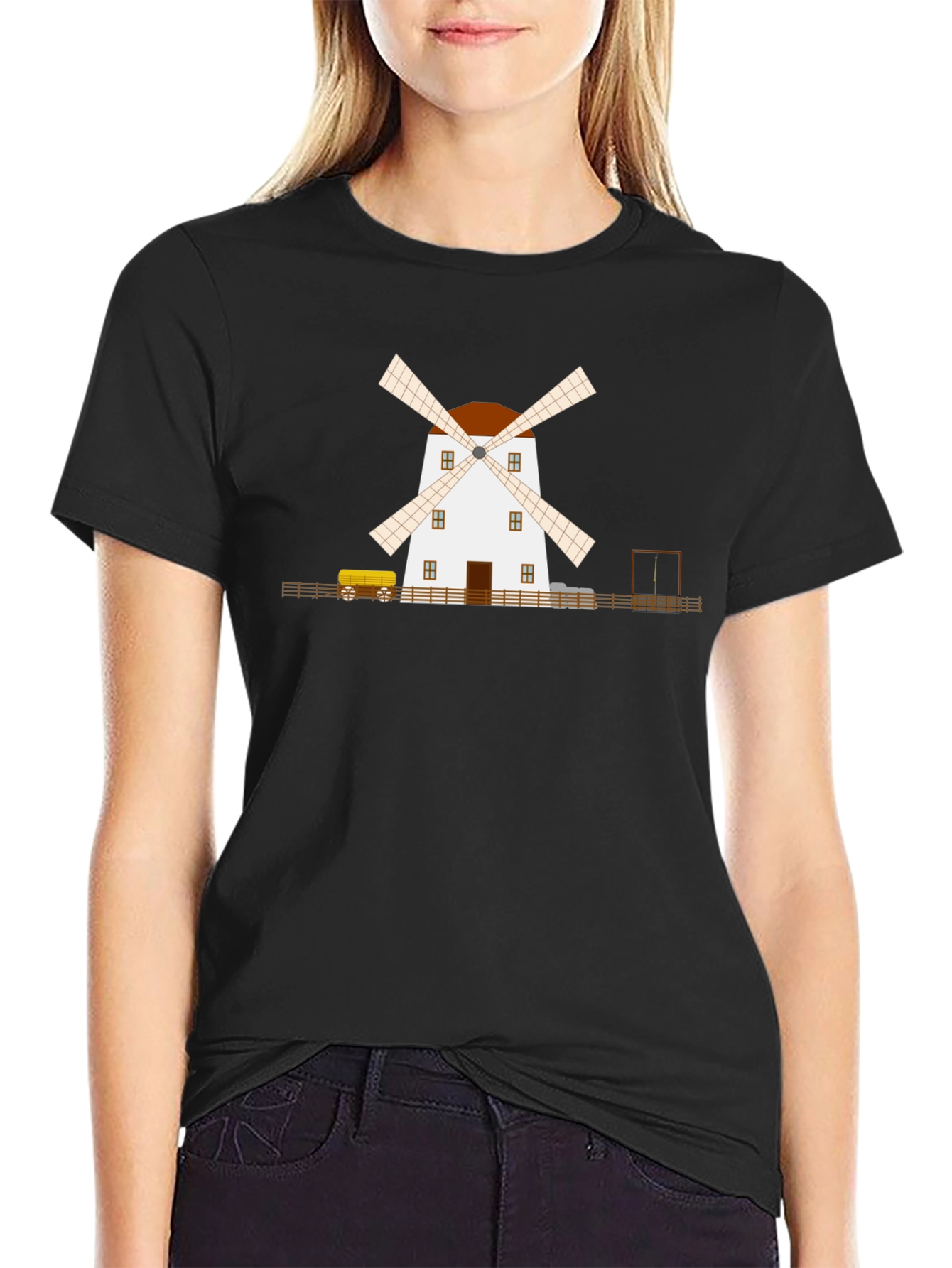 Windmill Graphic T-Shirt - Black Cotton Tee