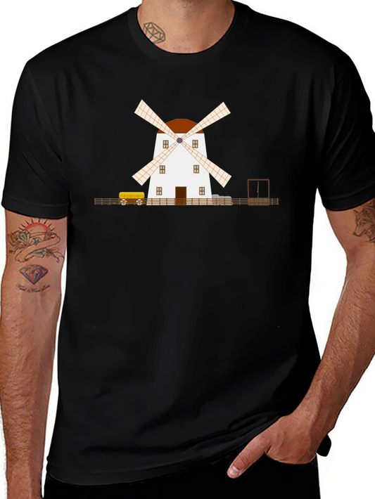Windmill Graphic T-Shirt - Black Cotton Tee