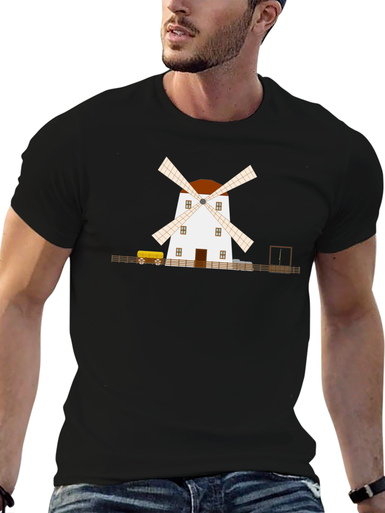 Windmill Graphic T-Shirt - Black Cotton Tee