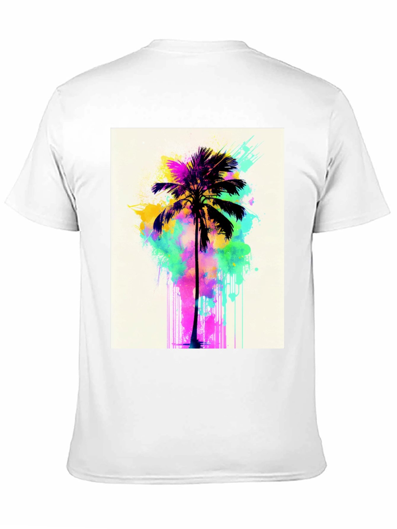 Vibrant Palm Tree Graphic Tee - Black Cotton T-Shirt
