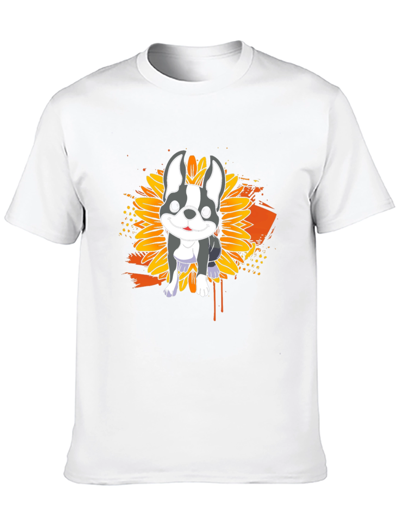 Dog Sunflower Graphic T-Shirt - Casual Black Tee