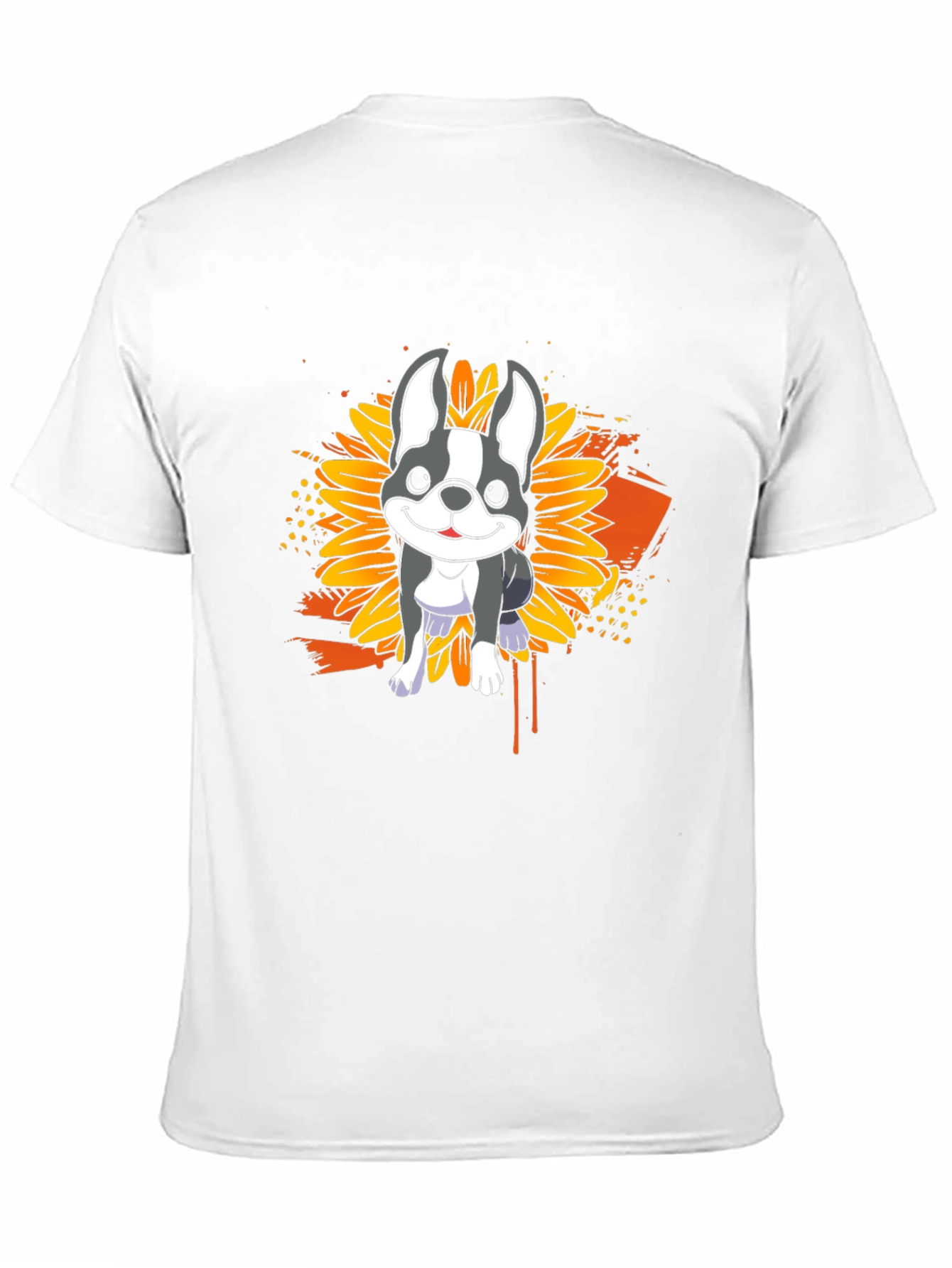 Dog Sunflower Graphic T-Shirt - Casual Black Tee