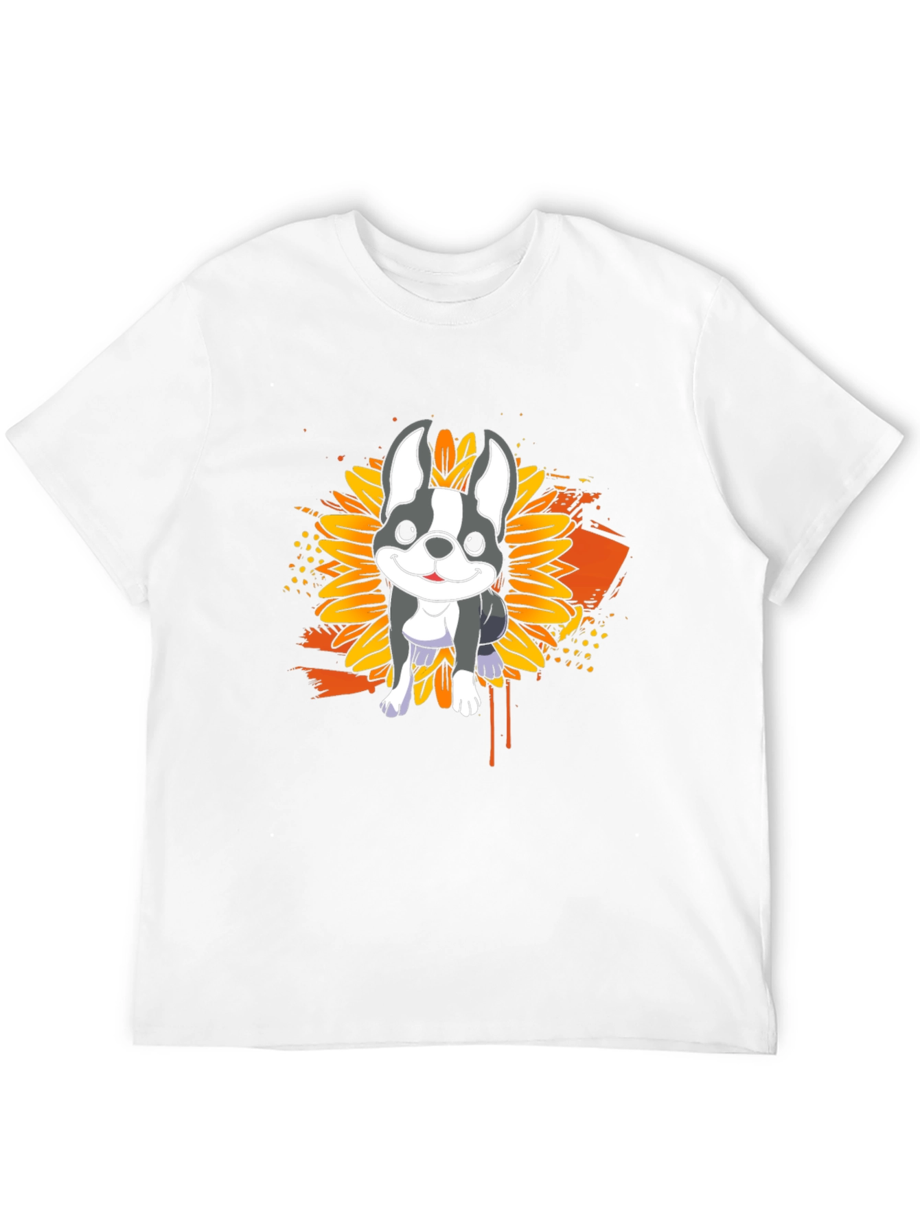 Dog Sunflower Graphic T-Shirt - Casual Black Tee