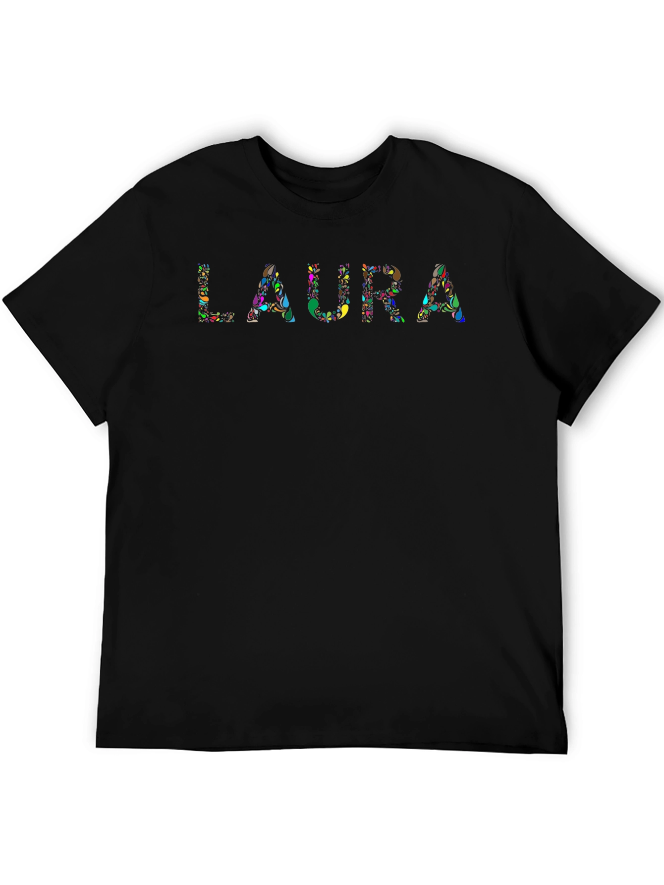 Personalized LAURA Floral Pattern Black T-Shirt