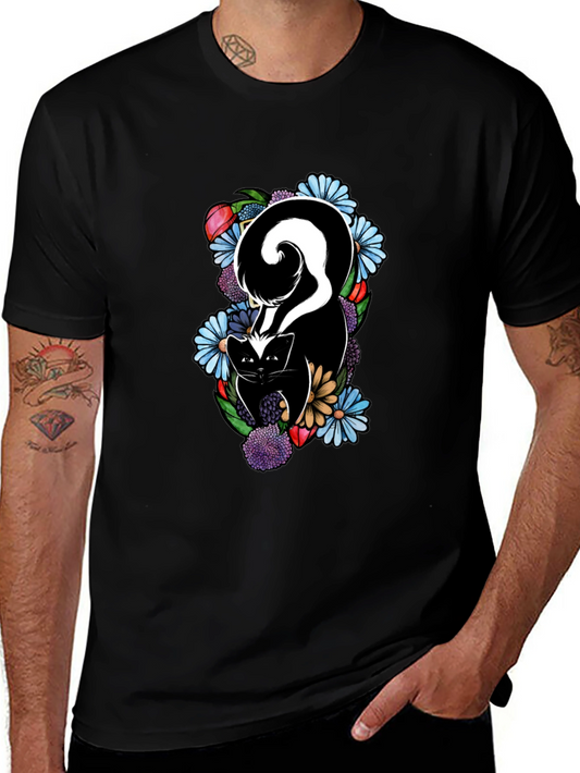 Skunk & Floral Graphic Tee - Black