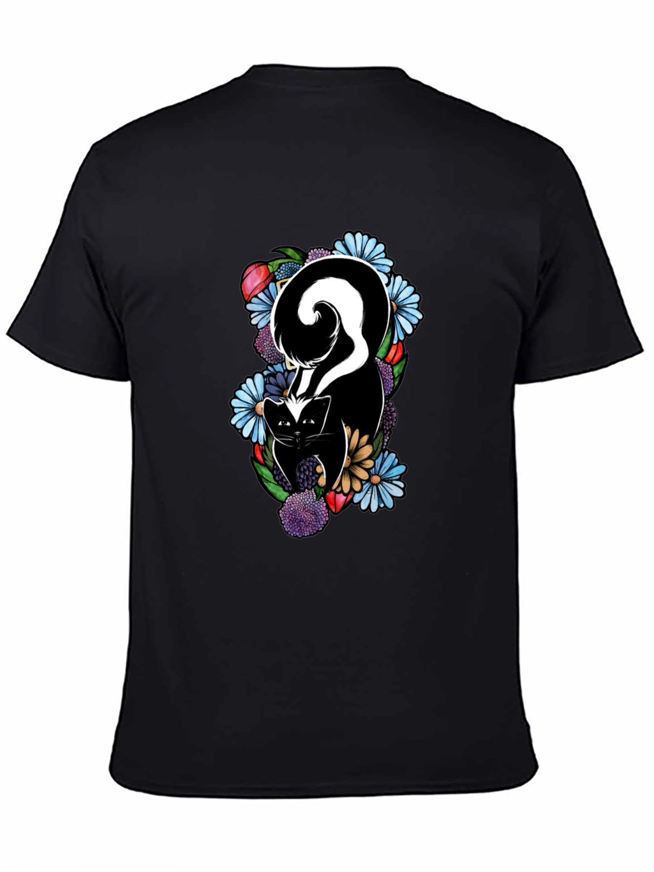 Skunk & Floral Graphic Tee - Black