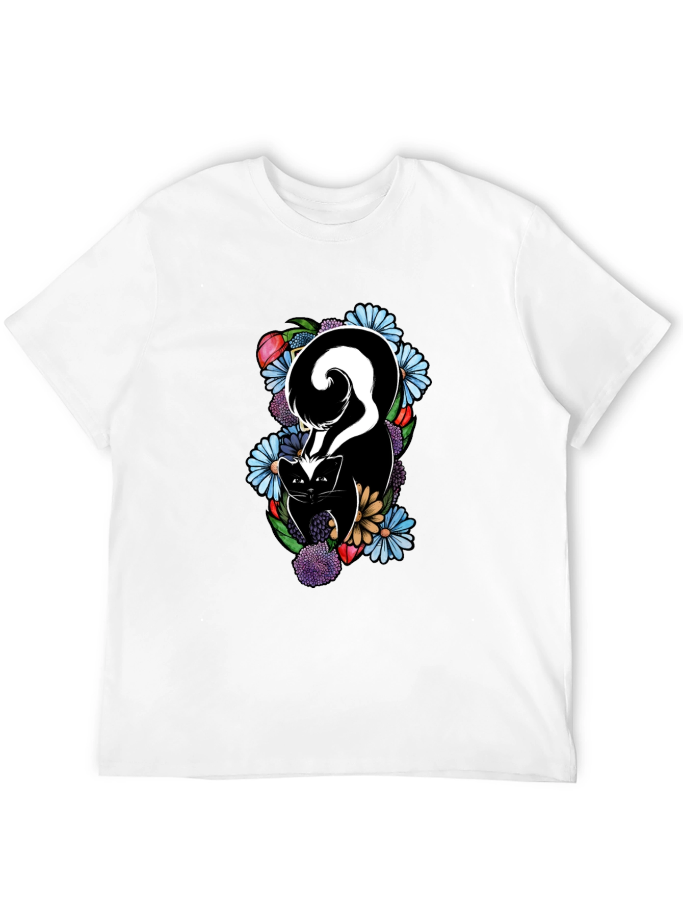 Skunk & Floral Graphic Tee - Black