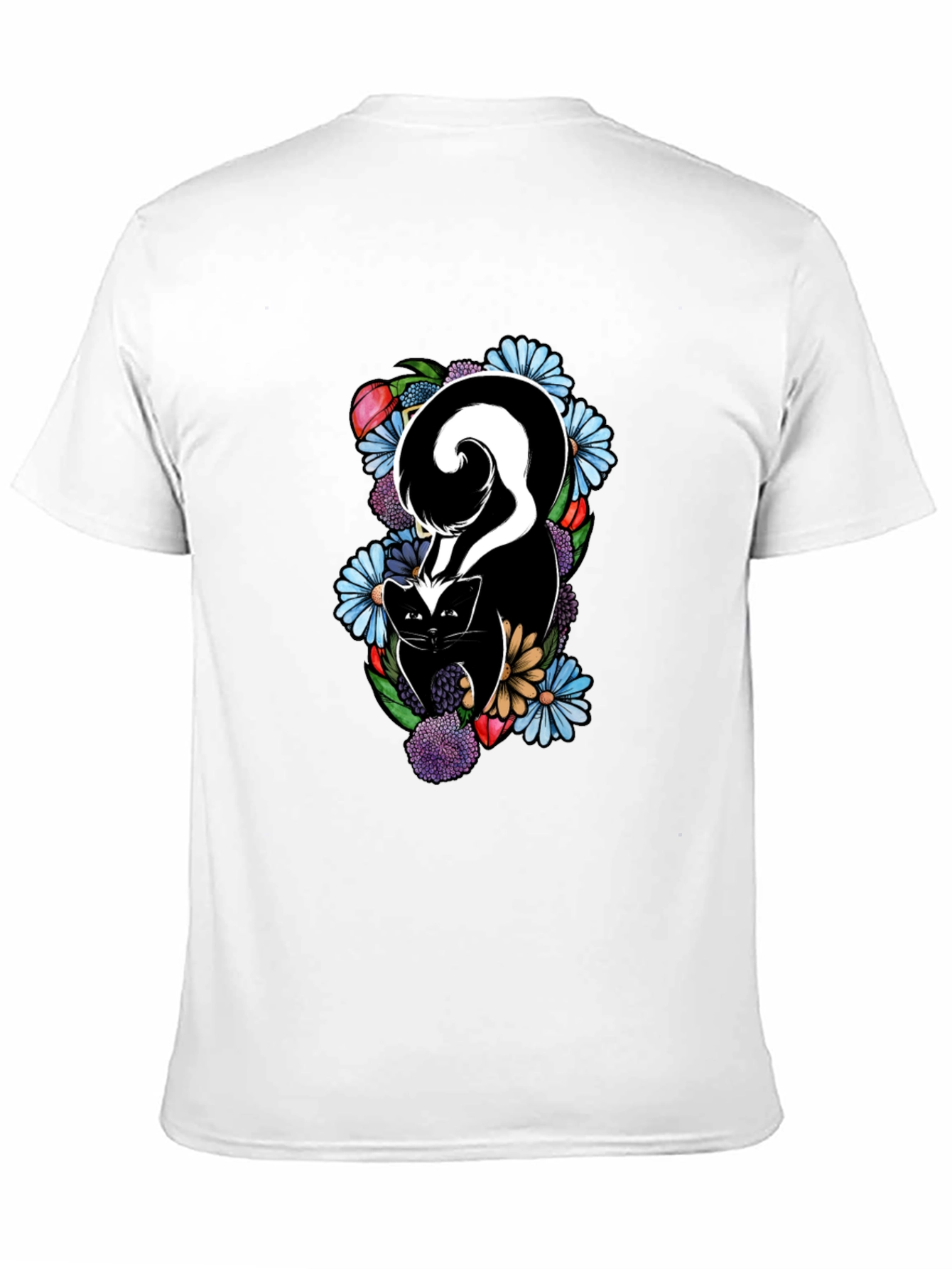 Skunk & Floral Graphic Tee - Black