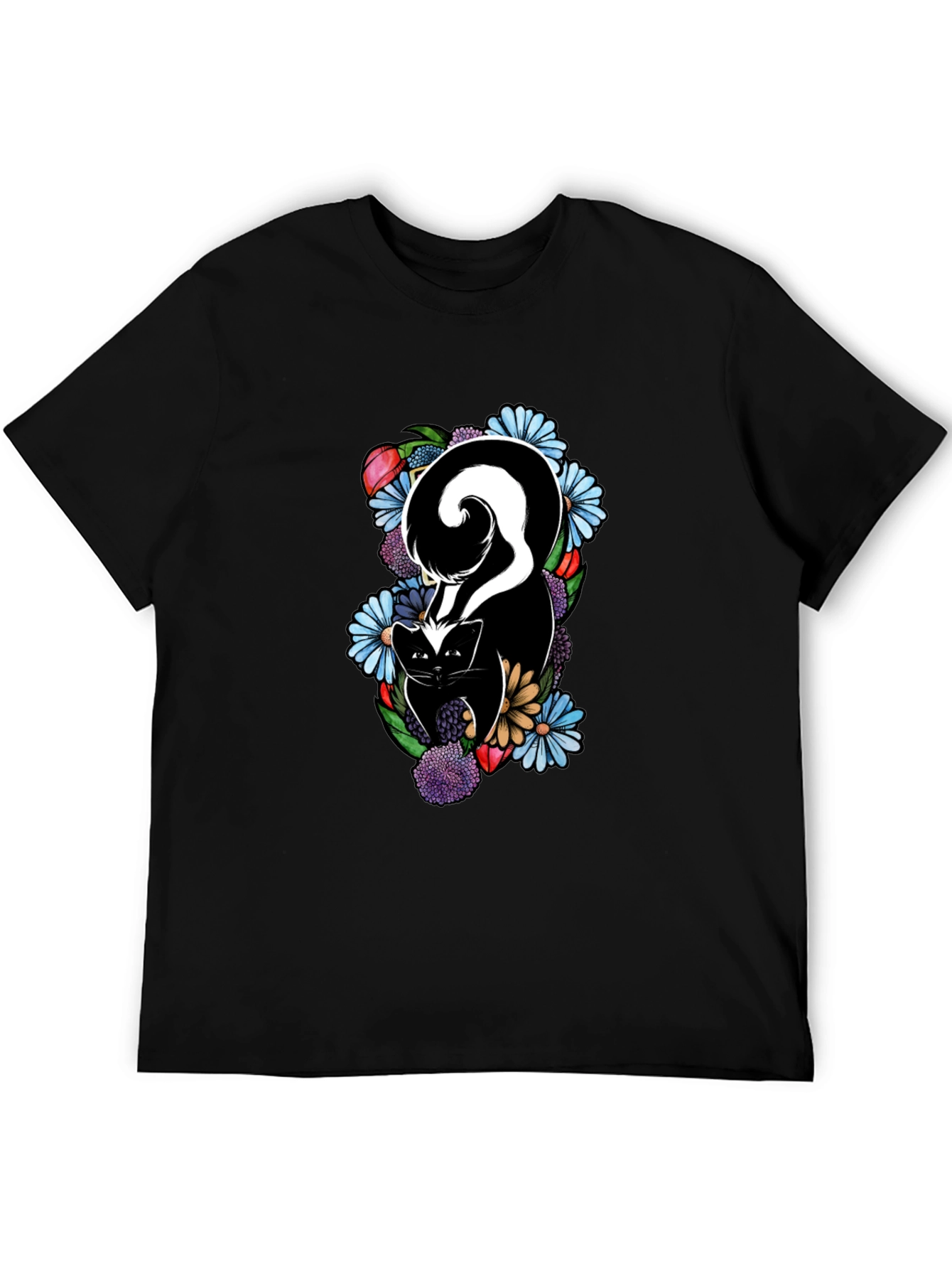 Skunk & Floral Graphic Tee - Black