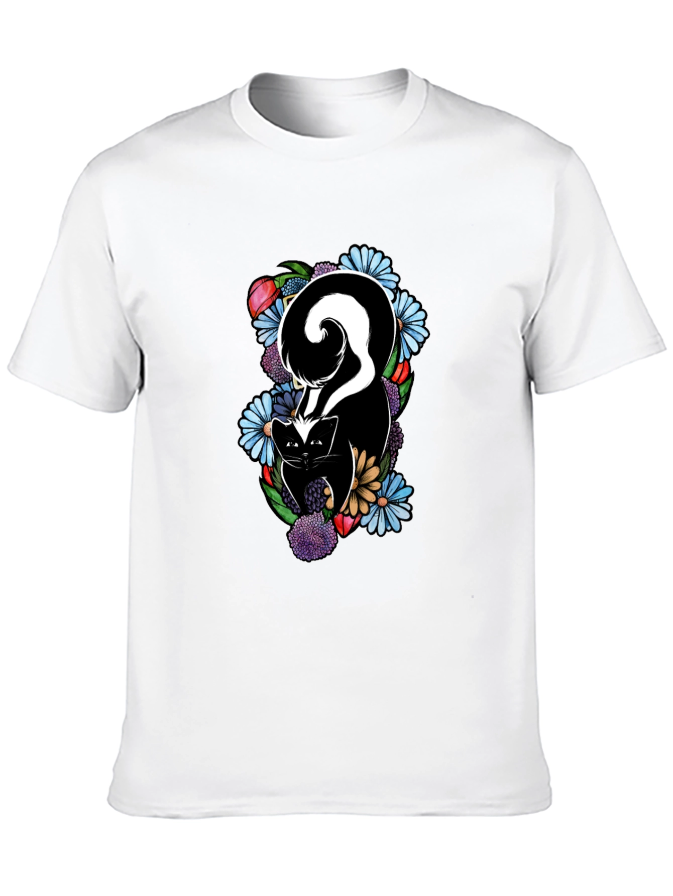 Skunk & Floral Graphic Tee - Black