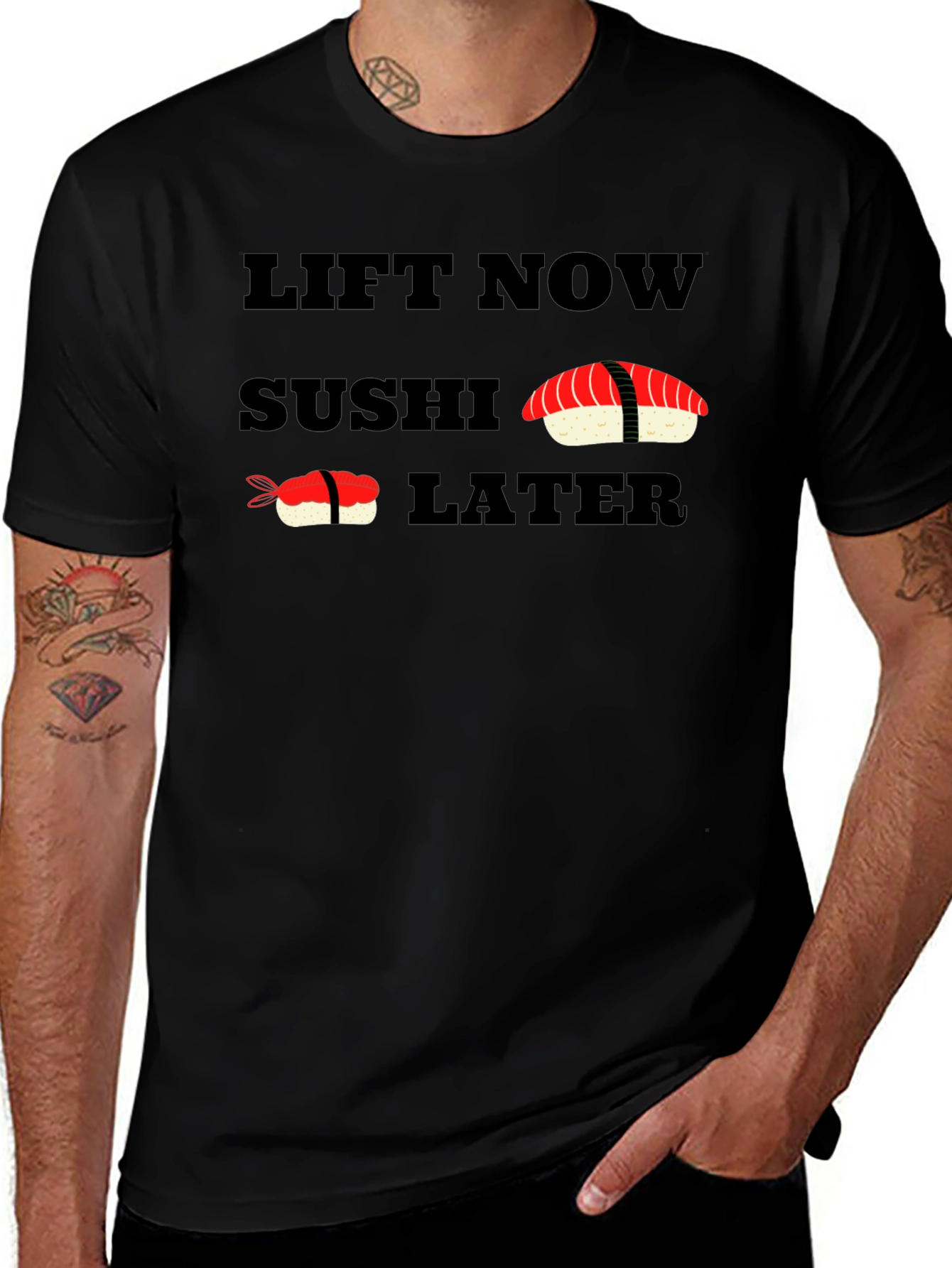 Lift Now Sushi Later Black T-Shirt