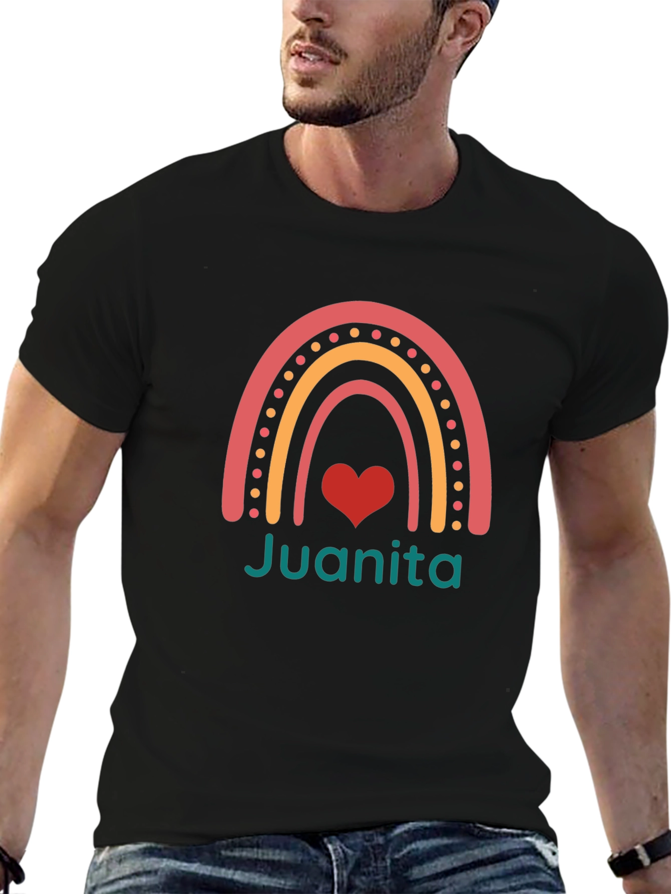 Juanita Rainbow Heart Tee - Black Graphic T-Shirt