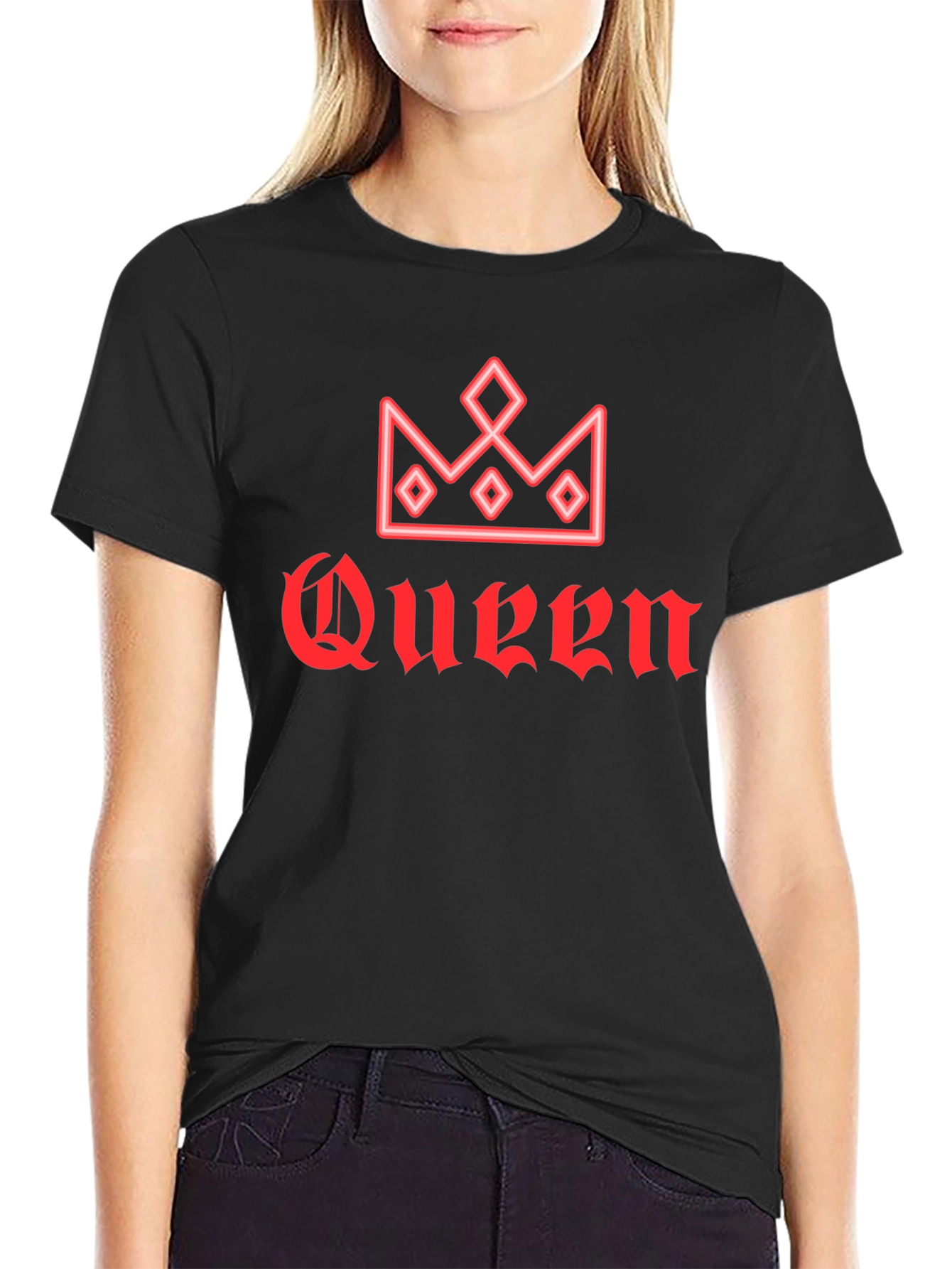 Queen Crown Red Graphic Black T-Shirt