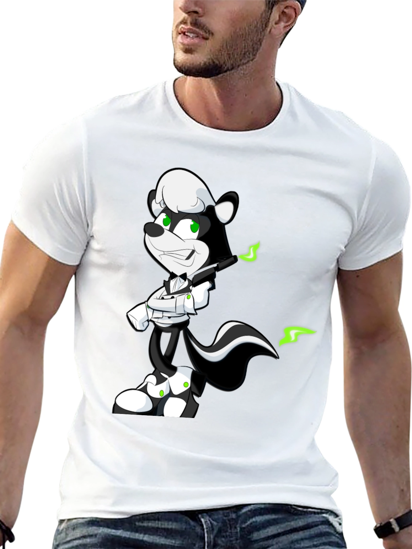 Cool Skunk Cartoon Graphic Black T-Shirt