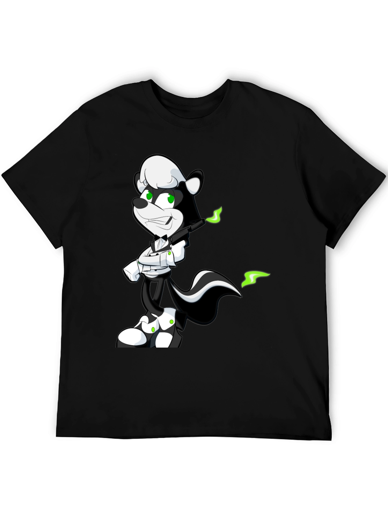 Cool Skunk Cartoon Graphic Black T-Shirt