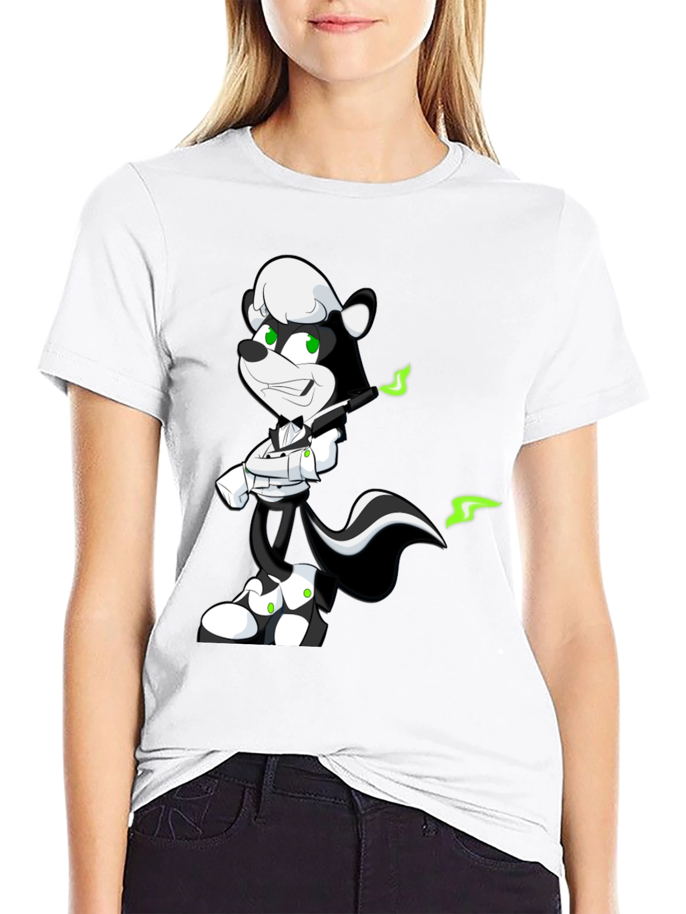 Cool Skunk Cartoon Graphic Black T-Shirt