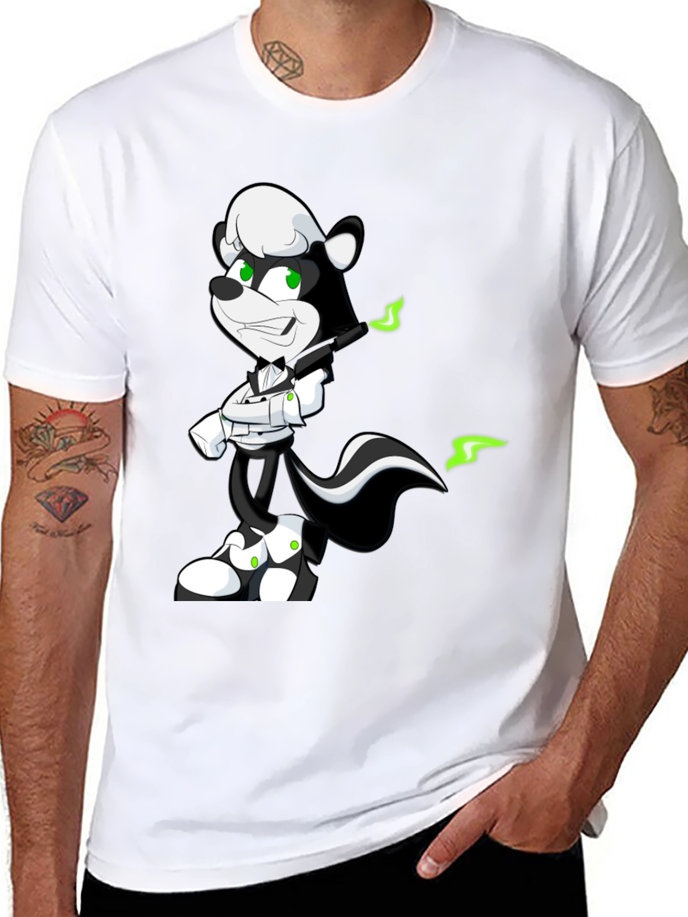 Cool Skunk Cartoon Graphic Black T-Shirt