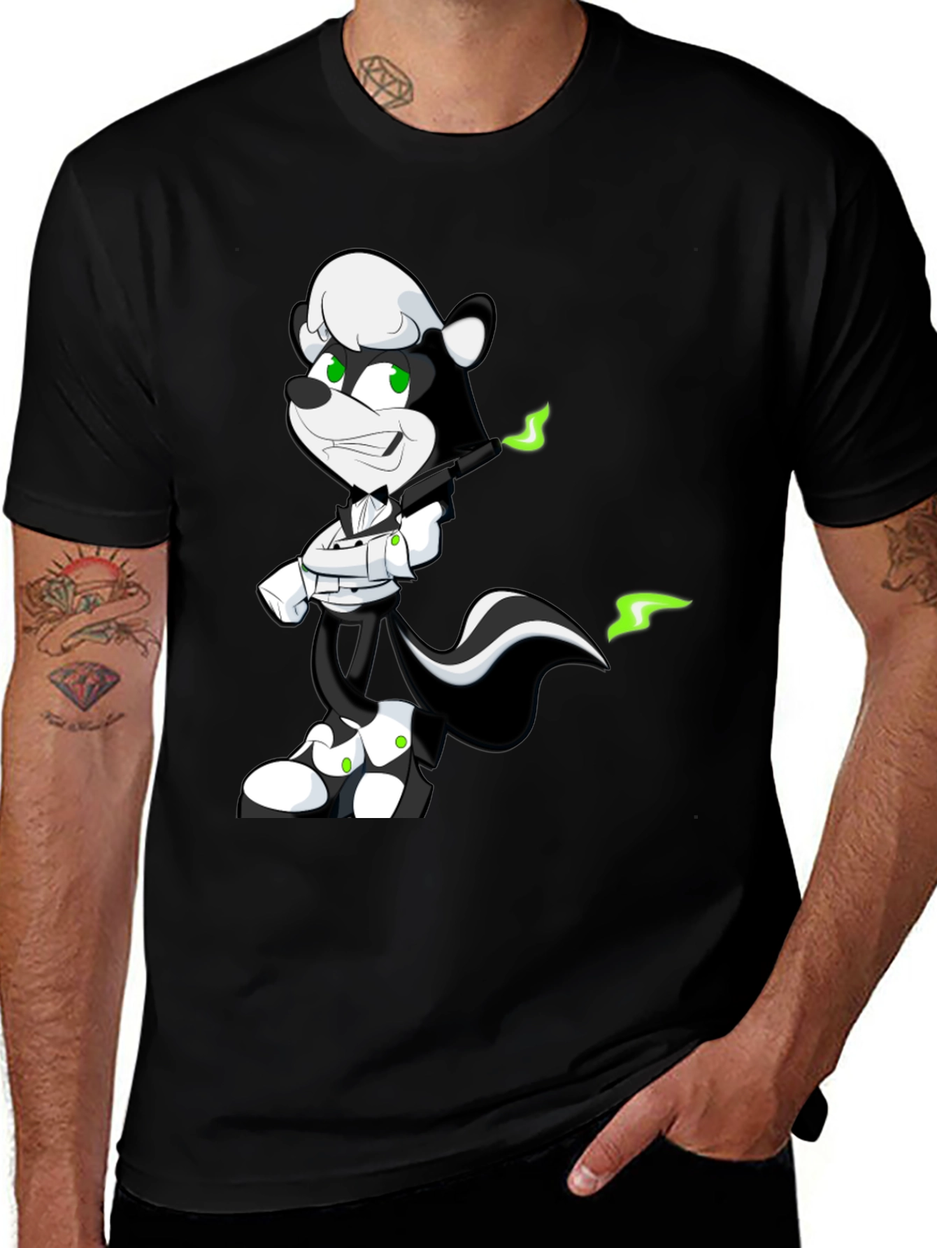 Cool Skunk Cartoon Graphic Black T-Shirt