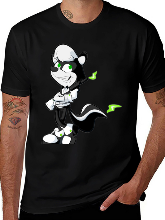 Cool Skunk Cartoon Graphic Black T-Shirt