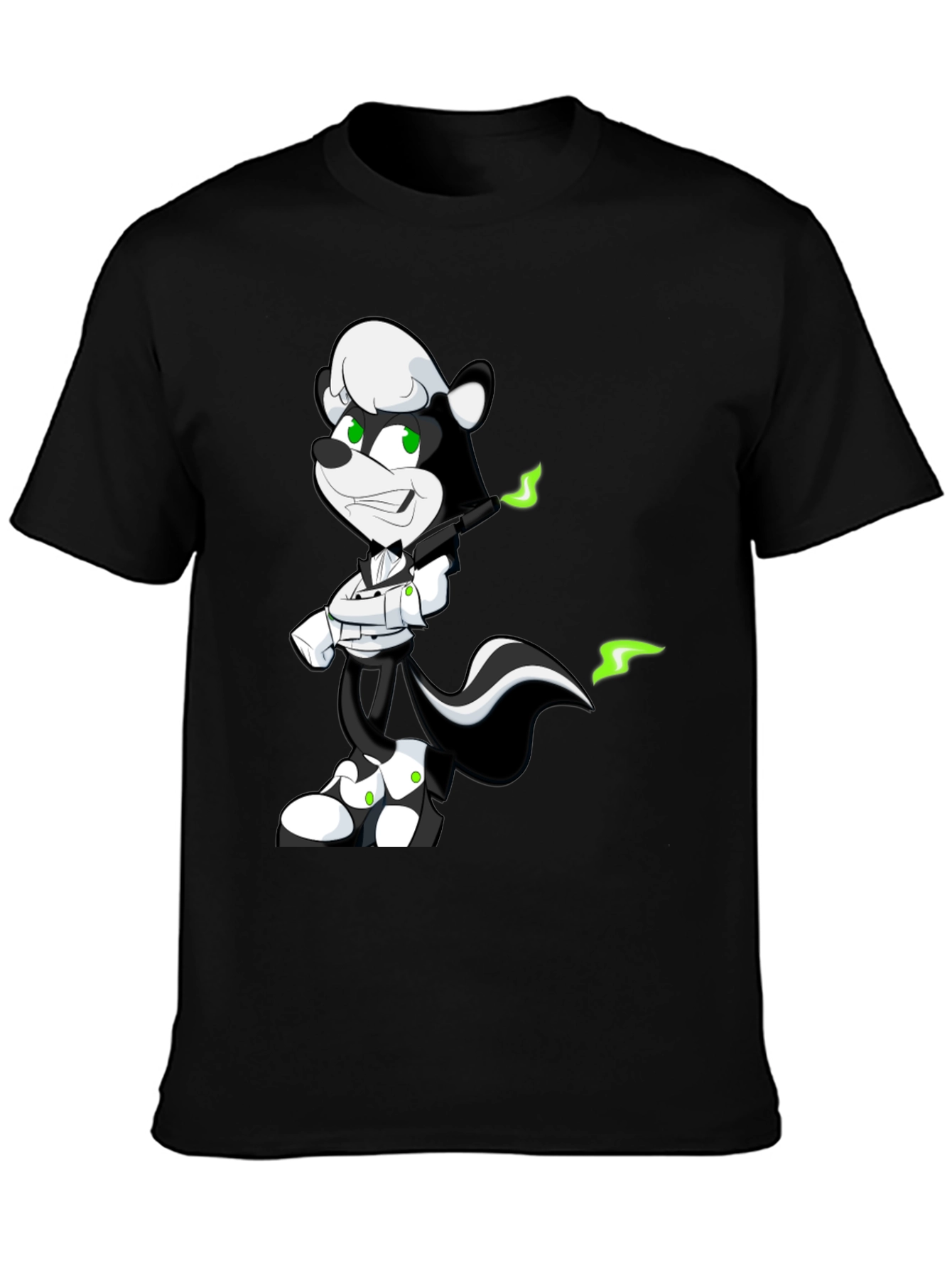 Cool Skunk Cartoon Graphic Black T-Shirt