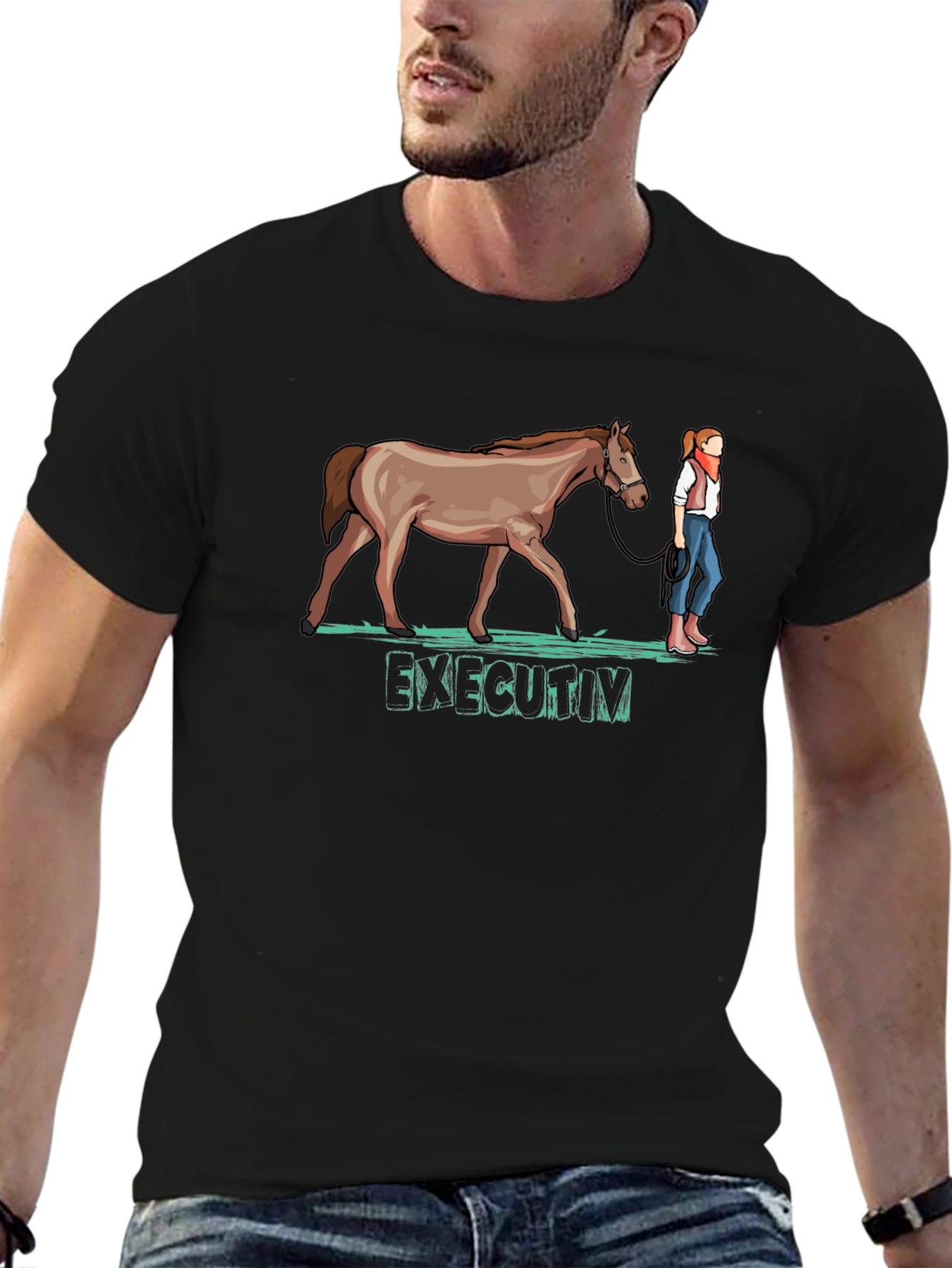 Executive Horse T-Shirt - Black Cotton Tee