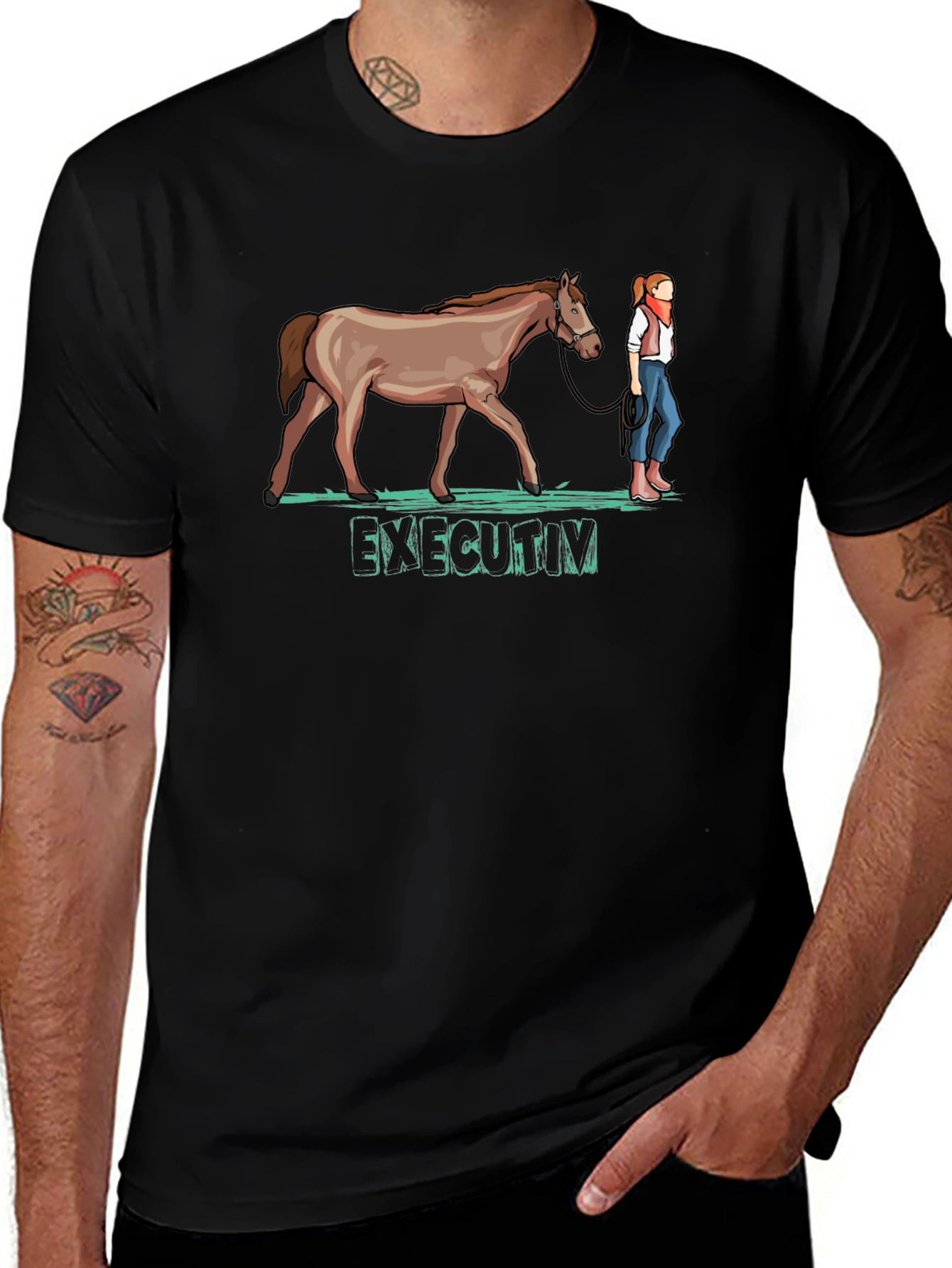 Executive Horse T-Shirt - Black Cotton Tee