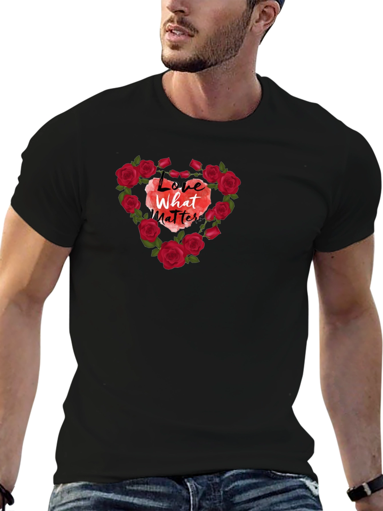 Love What Matters Rose Heart Graphic Tee - Black