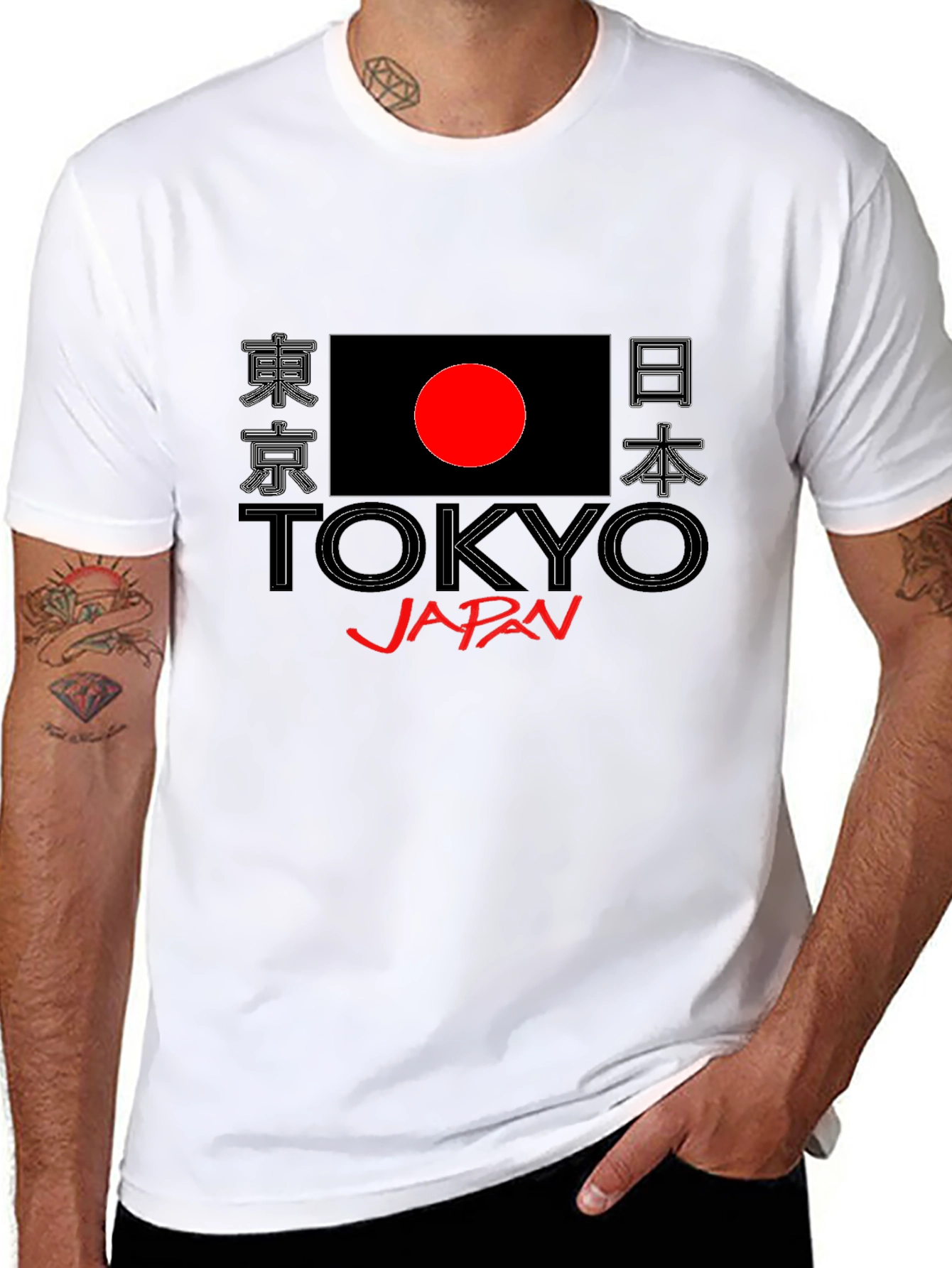 Tokyo Japan Flag Graphic Print Black T-Shirt