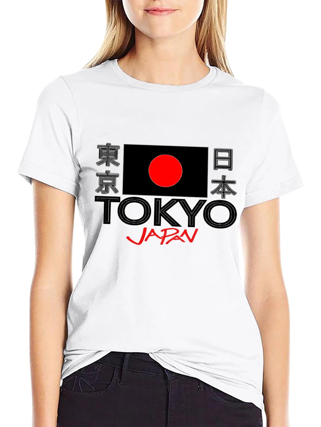 Tokyo Japan Flag Graphic Print Black T-Shirt