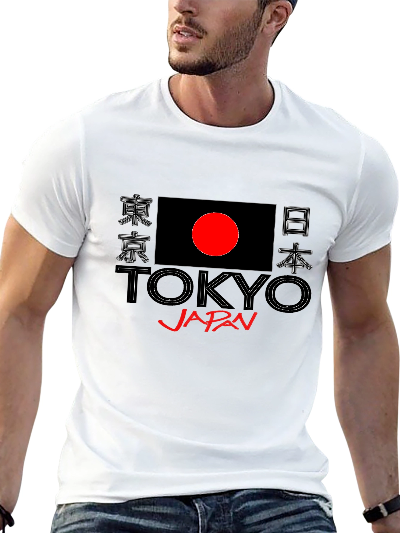 Tokyo Japan Flag Graphic Print Black T-Shirt