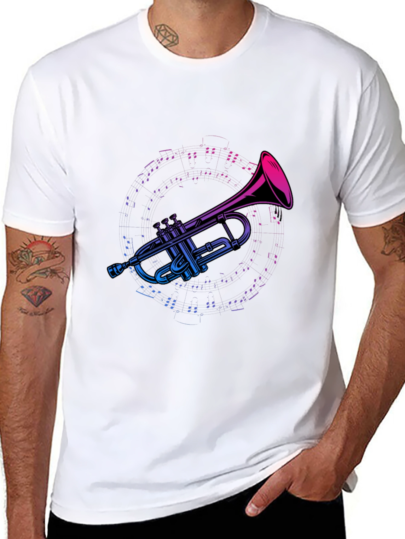 Trumpet Music Graphic Tee - Black Cotton T-Shirt