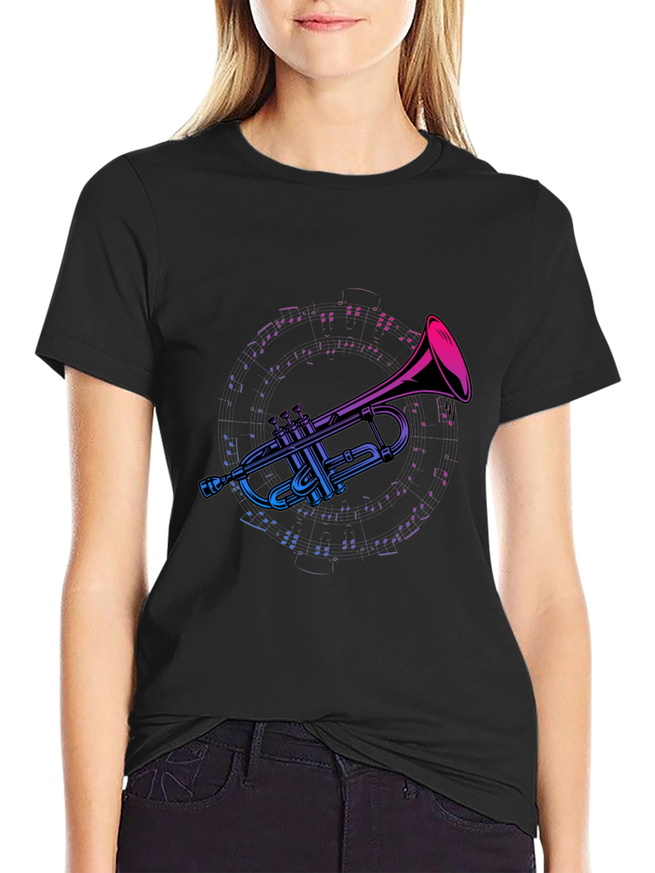 Trumpet Music Graphic Tee - Black Cotton T-Shirt