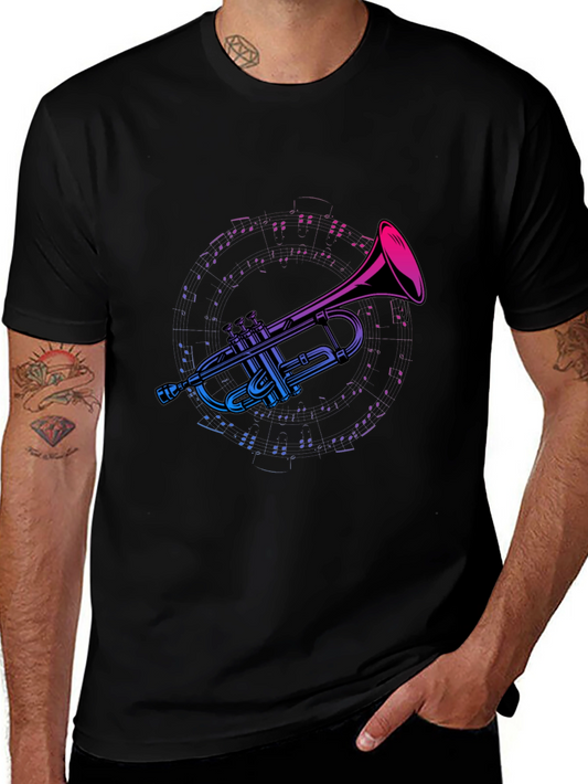 Trumpet Music Graphic Tee - Black Cotton T-Shirt