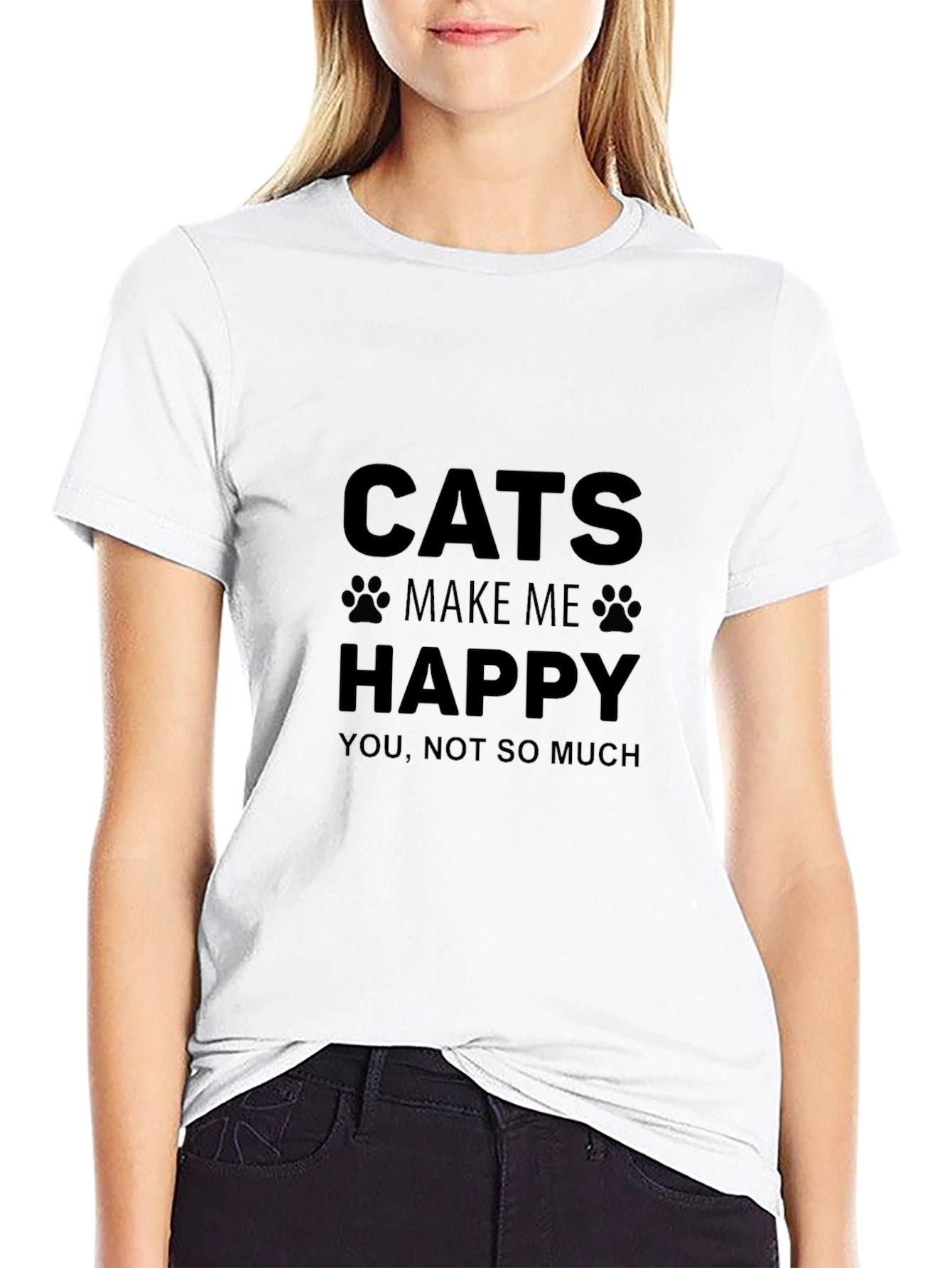 Cats Make Me Happy T-Shirt Funny Cat Lover Tee