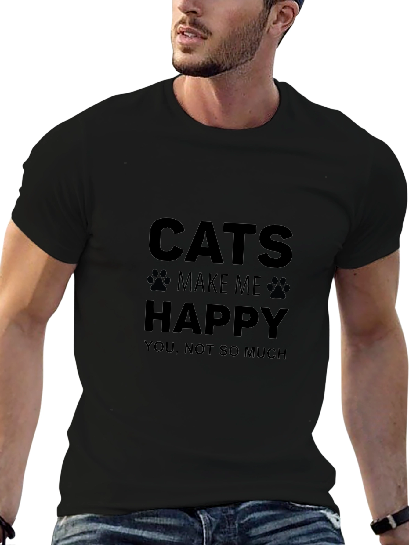 Cats Make Me Happy T-Shirt Funny Cat Lover Tee