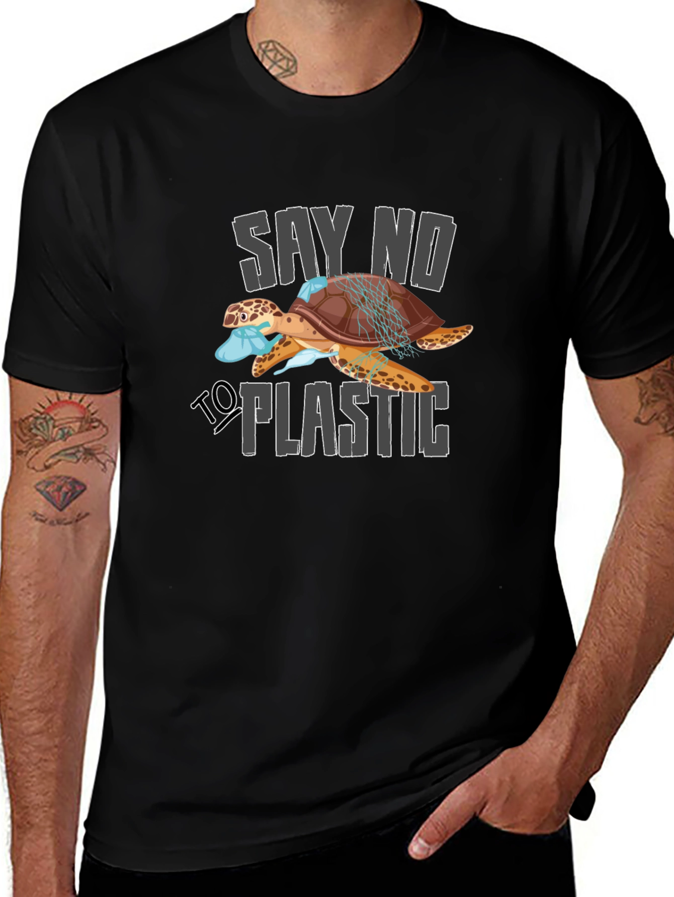 Say No To Plastic Turtle Graphic T-Shirt