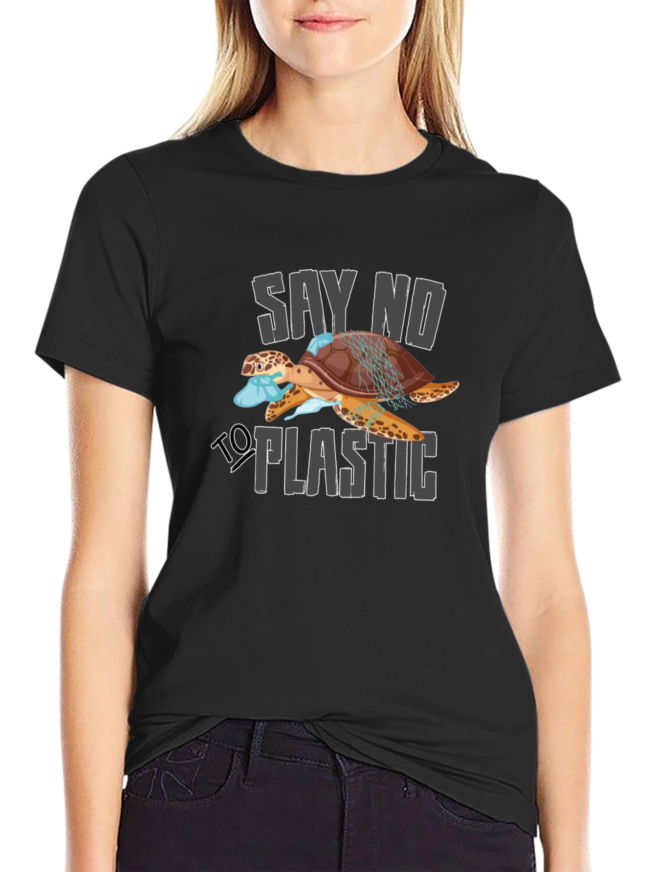 Say No To Plastic Turtle Graphic T-Shirt