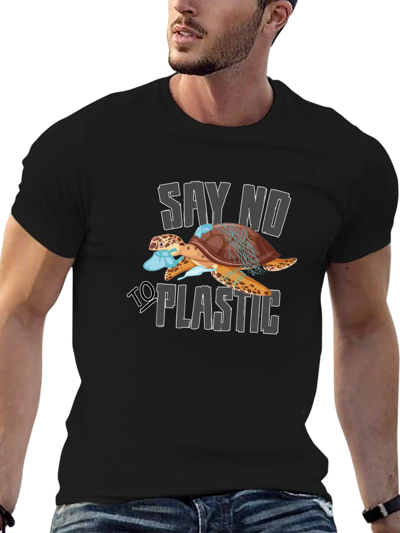 Say No To Plastic Turtle Graphic T-Shirt