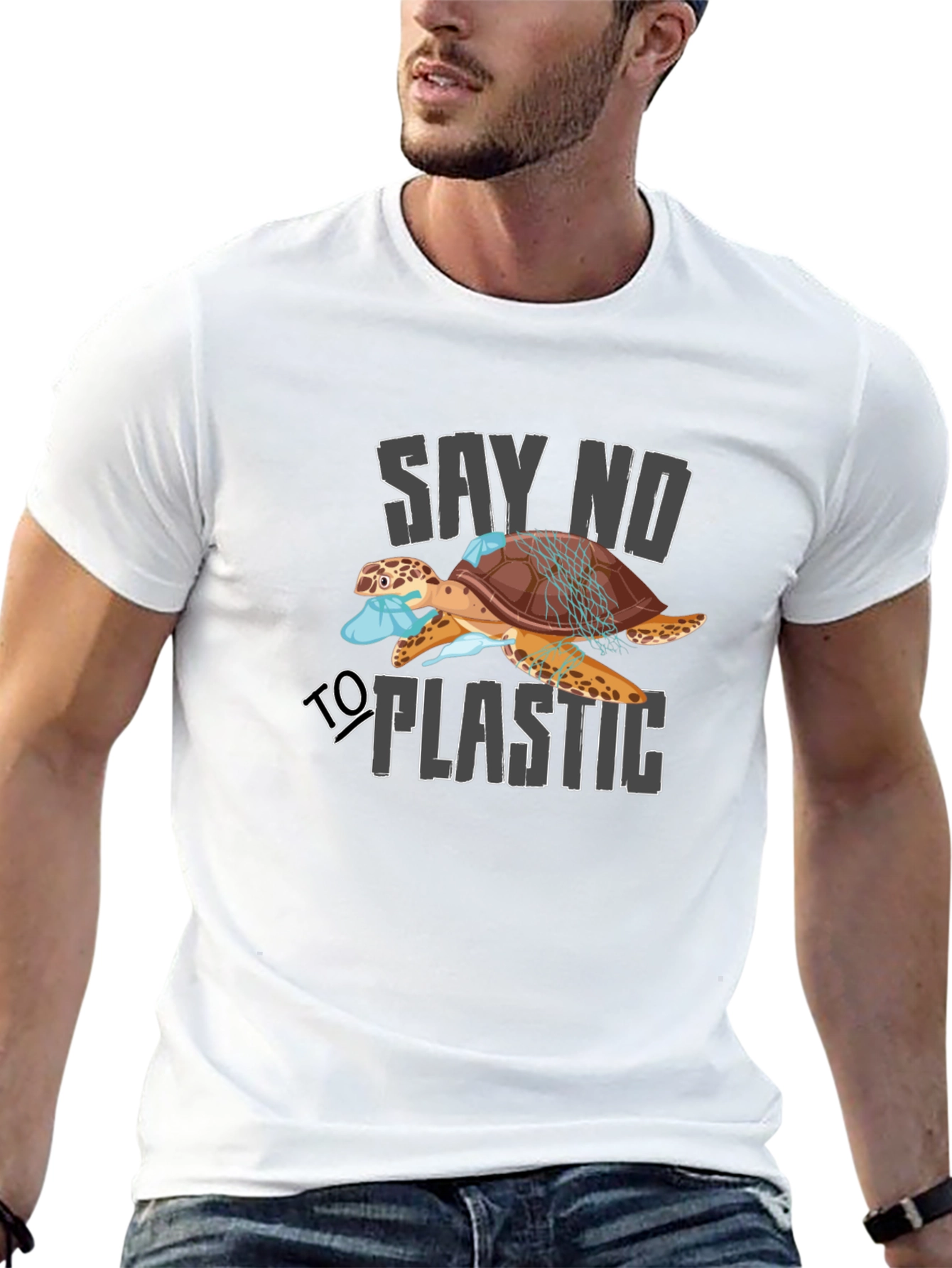 Say No To Plastic Turtle Graphic T-Shirt