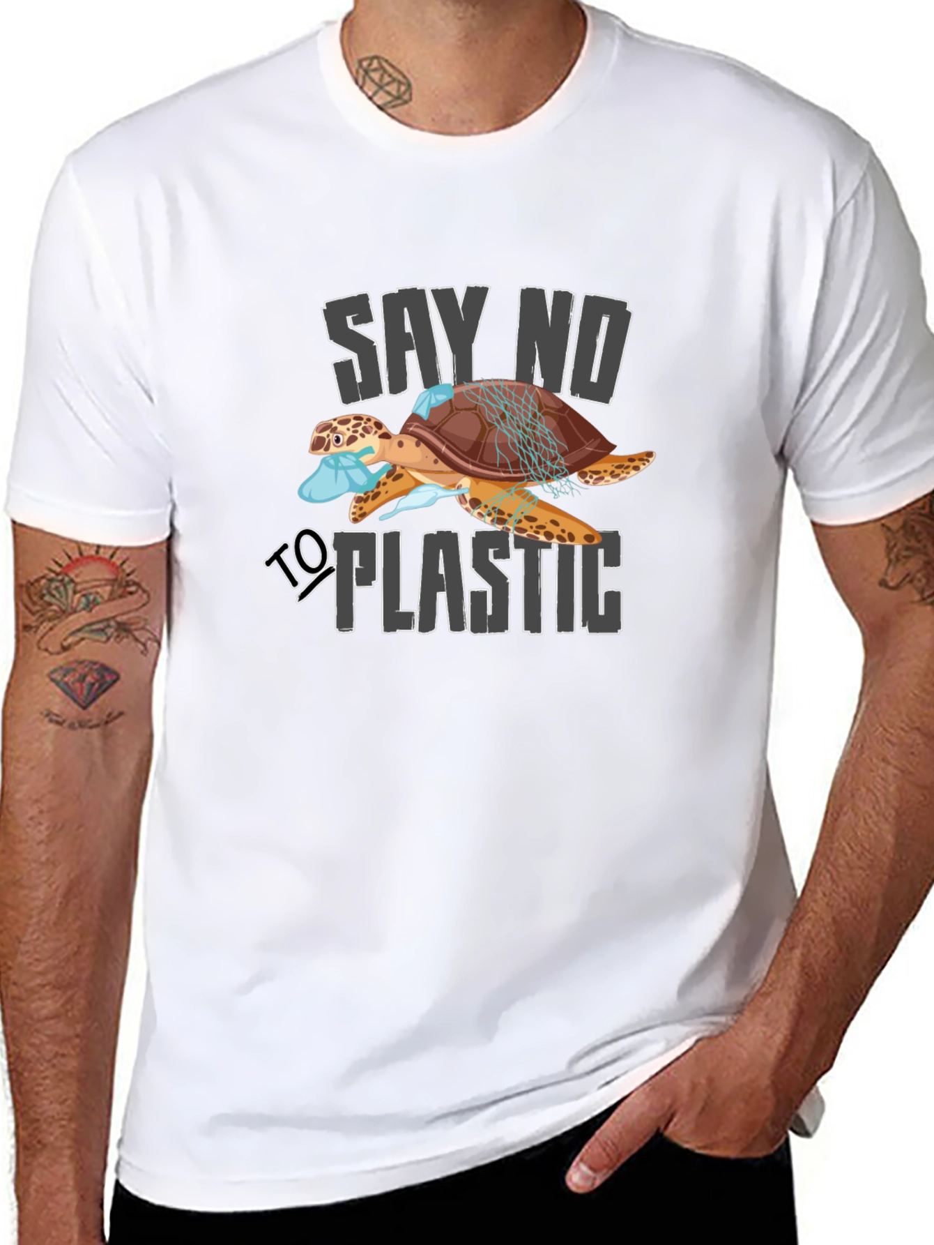 Say No To Plastic Turtle Graphic T-Shirt
