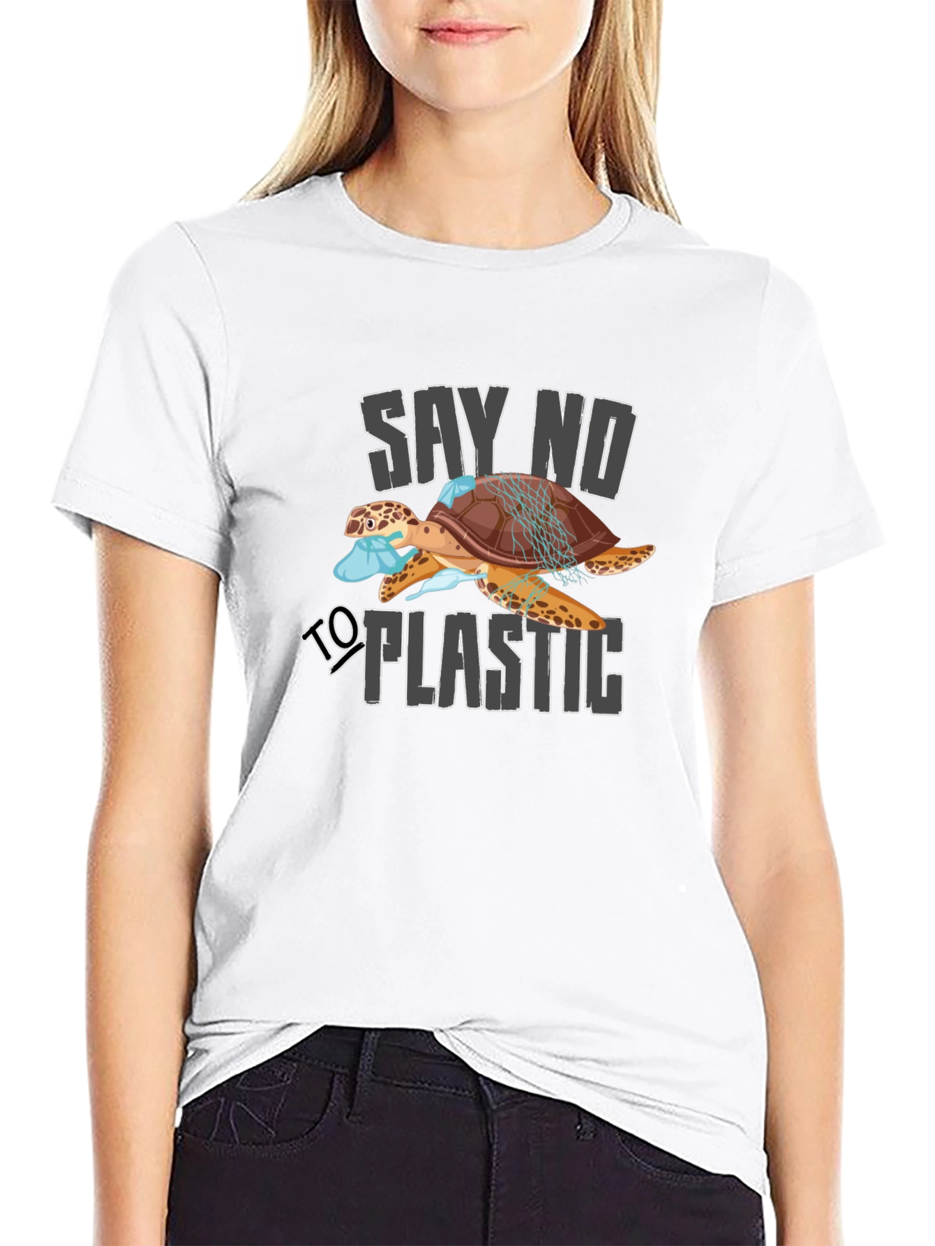 Say No To Plastic Turtle Graphic T-Shirt