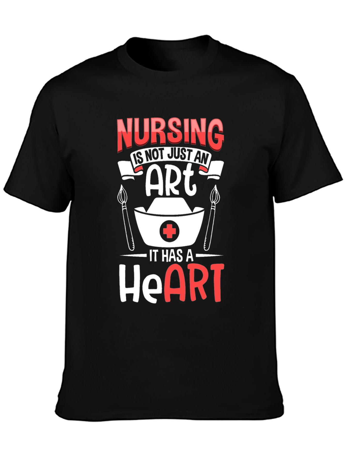 Nursing Heart T-Shirt - Black Crew Neck
