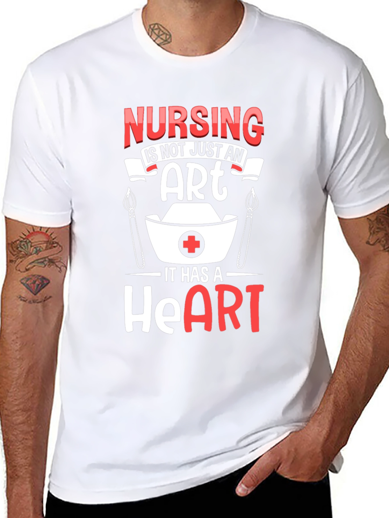Nursing Heart T-Shirt - Black Crew Neck