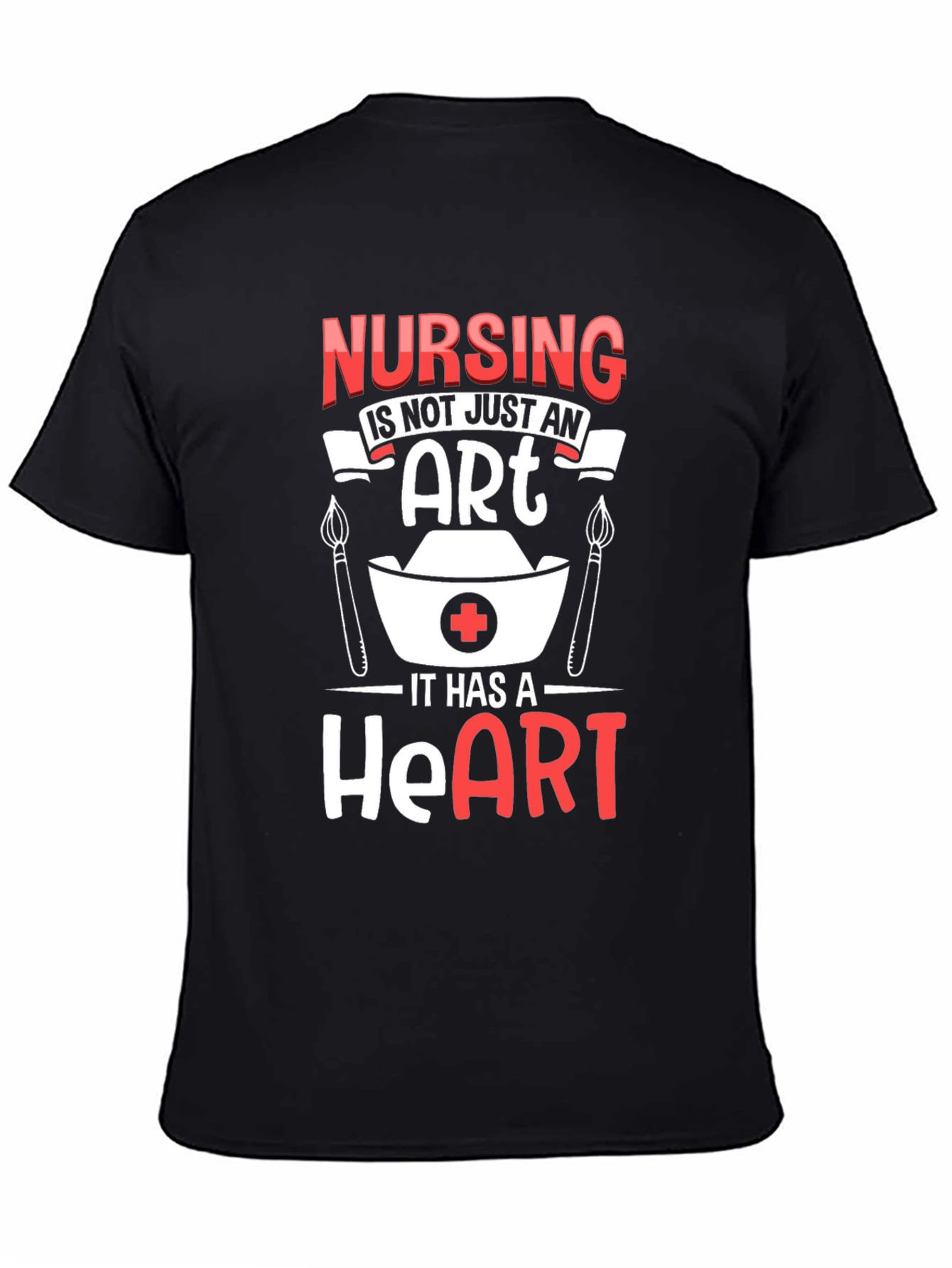 Nursing Heart T-Shirt - Black Crew Neck