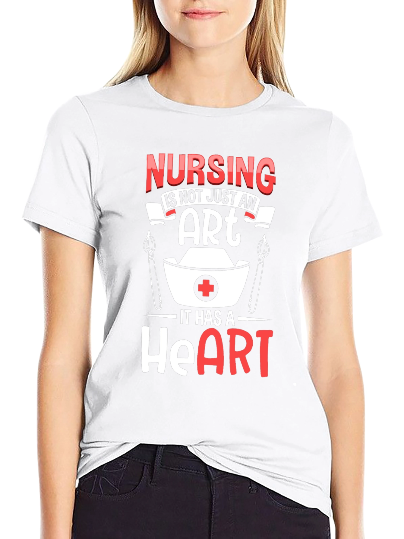 Nursing Heart T-Shirt - Black Crew Neck