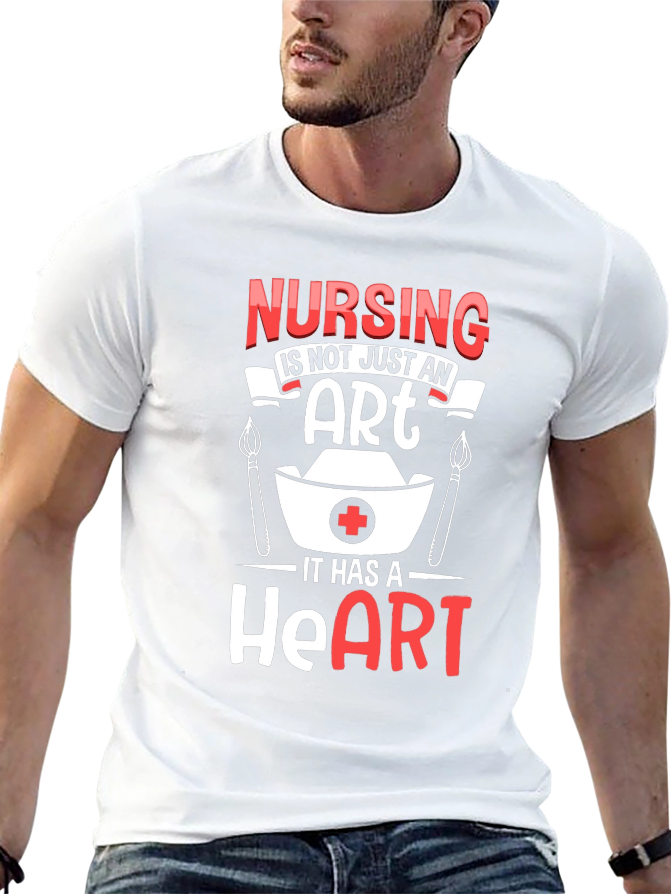 Nursing Heart T-Shirt - Black Crew Neck