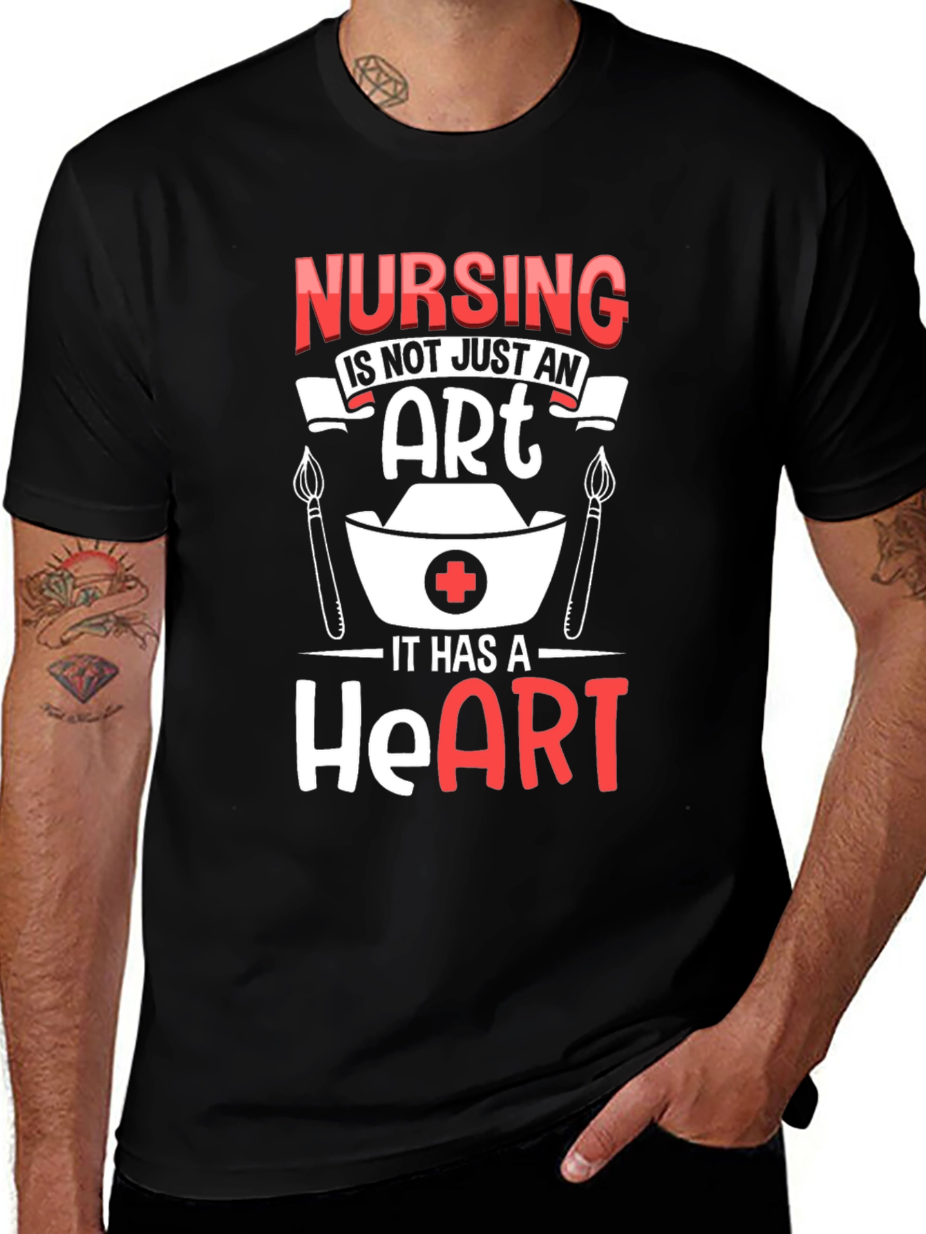 Nursing Heart T-Shirt - Black Crew Neck