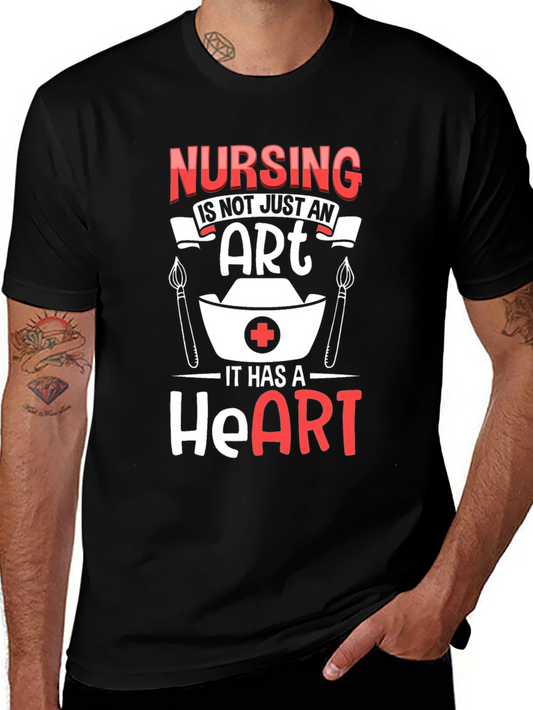 Nursing Heart T-Shirt - Black Crew Neck