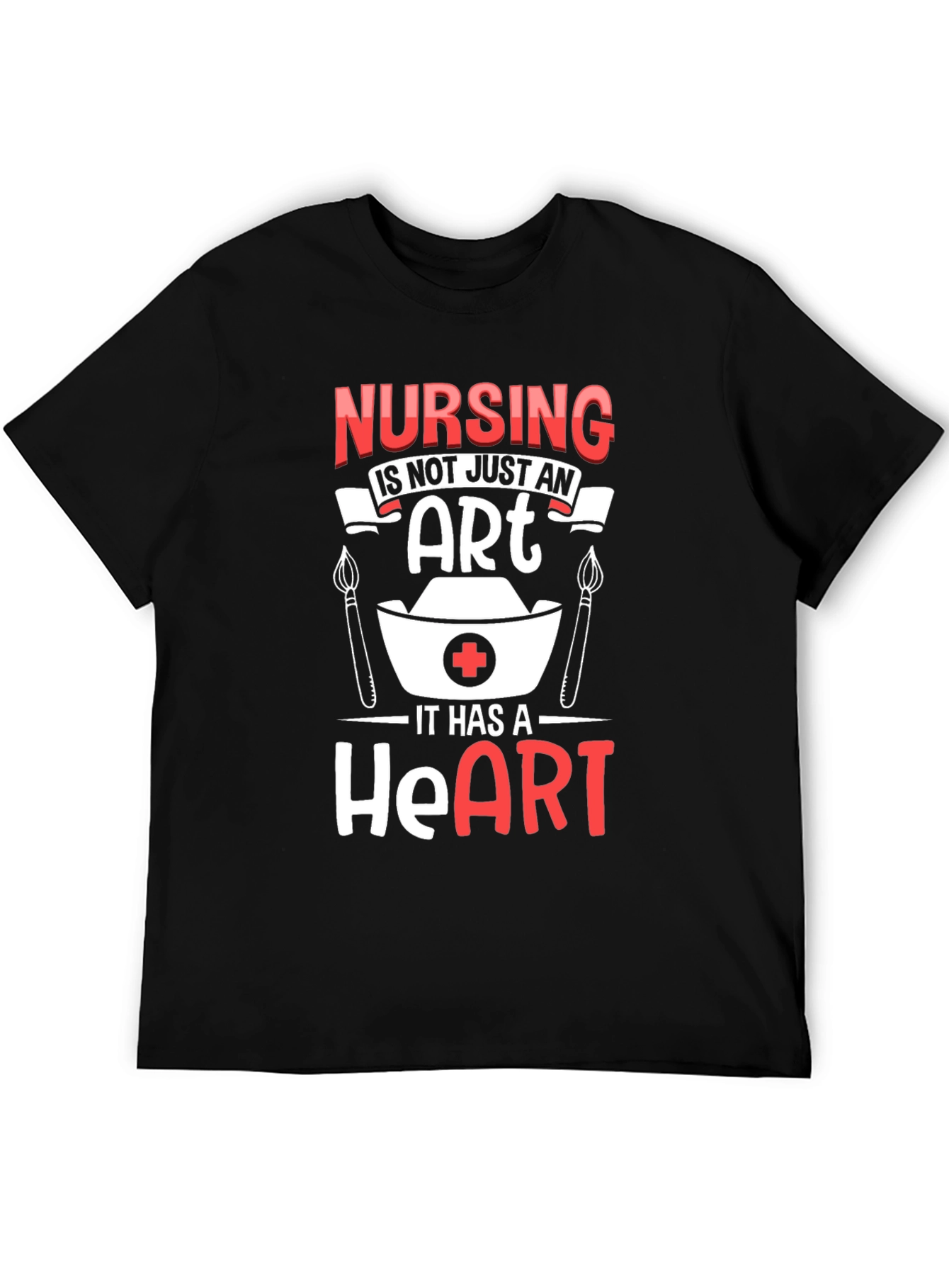 Nursing Heart T-Shirt - Black Crew Neck